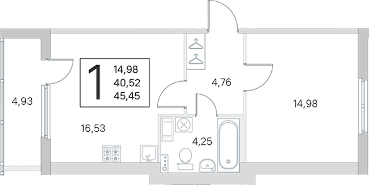 1-комнатная квартира 40.52 м², 4/4 эт., ЖК «Любоград в Стрельне»